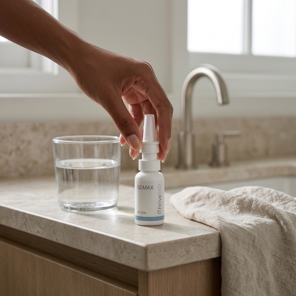 women holding semax nasal spray bottle